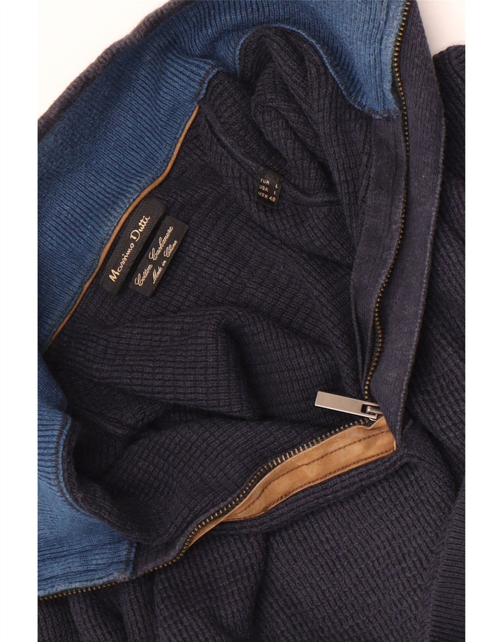 Massimo Dutti Herren-Pullover mit Reißverschluss am Hals, große marineblaue Baumwolle