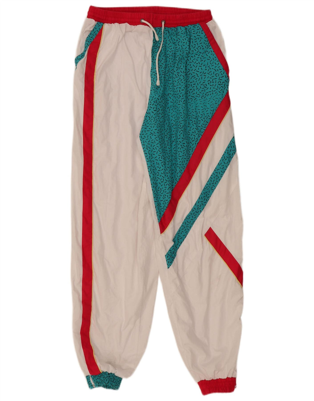 VINTAGE Damen Trainingshose Jogger UK 14 Mittelweiß Farbblock