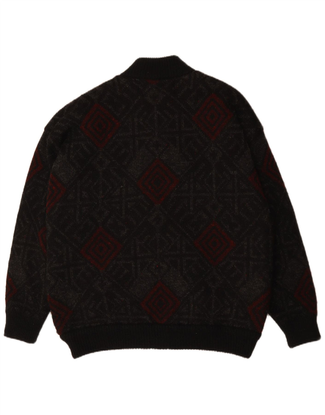 VINTAGE Herren Cardigan Pullover XL Schwarze geometrische Wolle