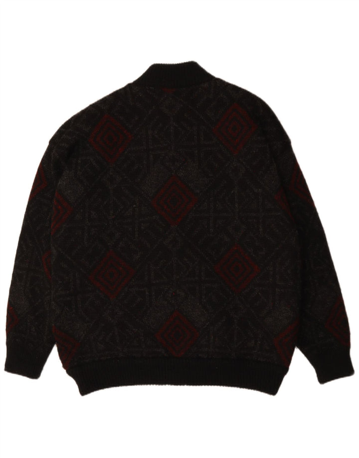 VINTAGE Herren Cardigan Pullover XL Schwarze geometrische Wolle