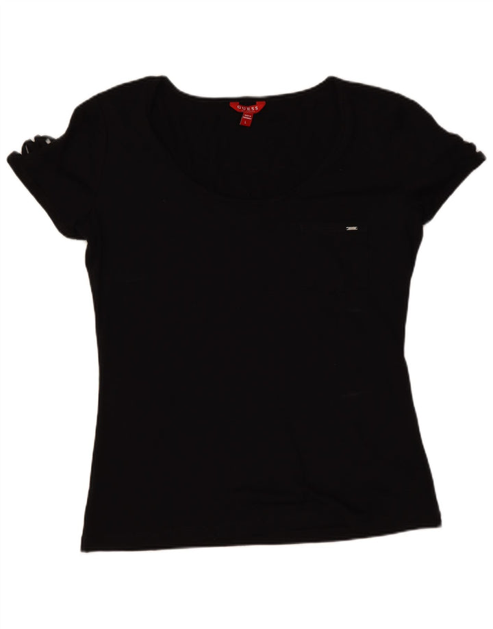 Guess Damen T-Shirt Top UK 14 Large Schwarz Polyester