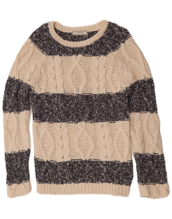 Zara Herren-Pullover mit U-Boot-Ausschnitt, Mittelbeige gestreift