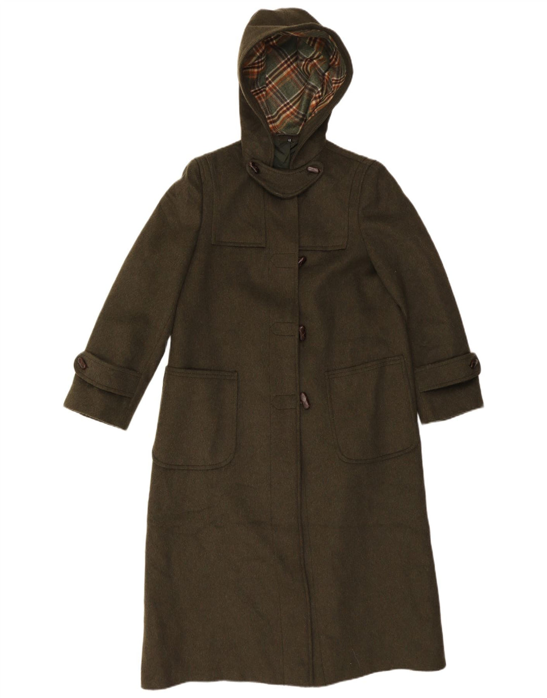 Vintage Damen Kapuzen-Dufflecoat EU 40 Medium Khaki Wolle