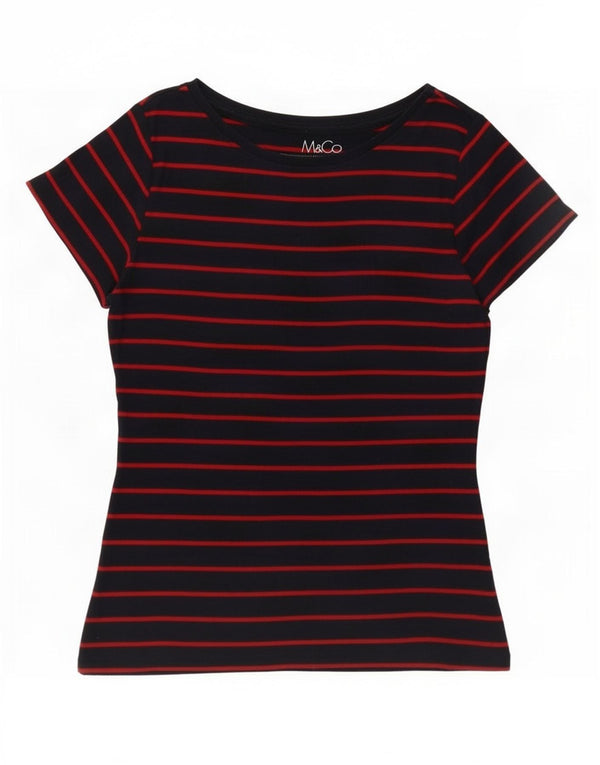 M&Co Damen T-Shirt Top UK 12 Medium Marineblau gestreift aus Baumwolle