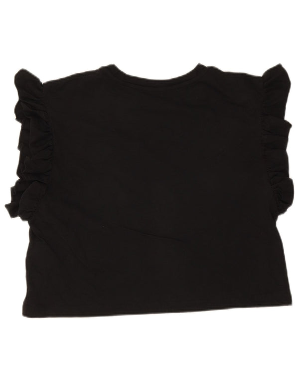 Zara Damen Crop T-Shirt Top UK 10 Small Schwarz Baumwolle
