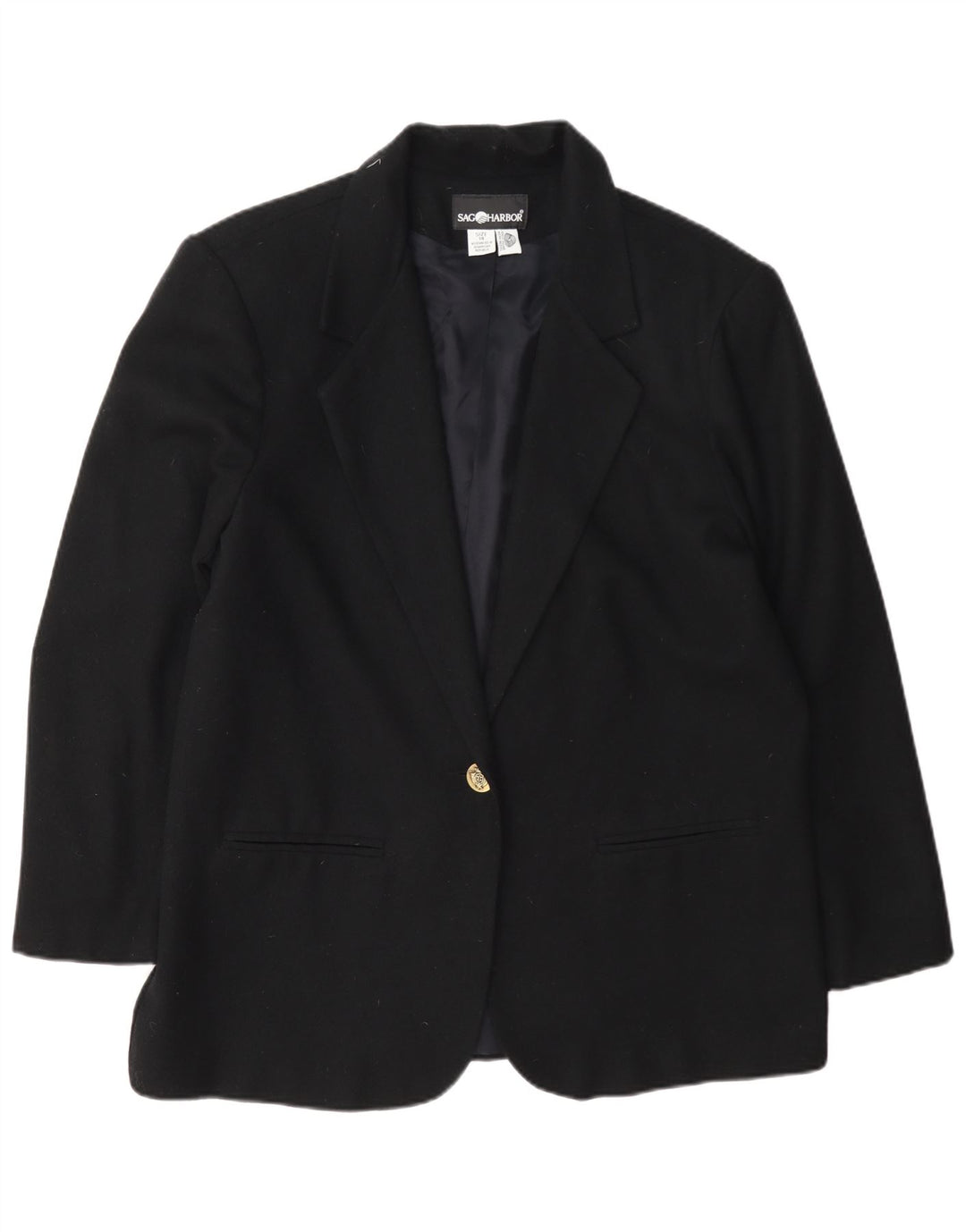 Sag Harbor Damen 1-Knopf-Blazer-Jacke, UK 14, große schwarze Wolle