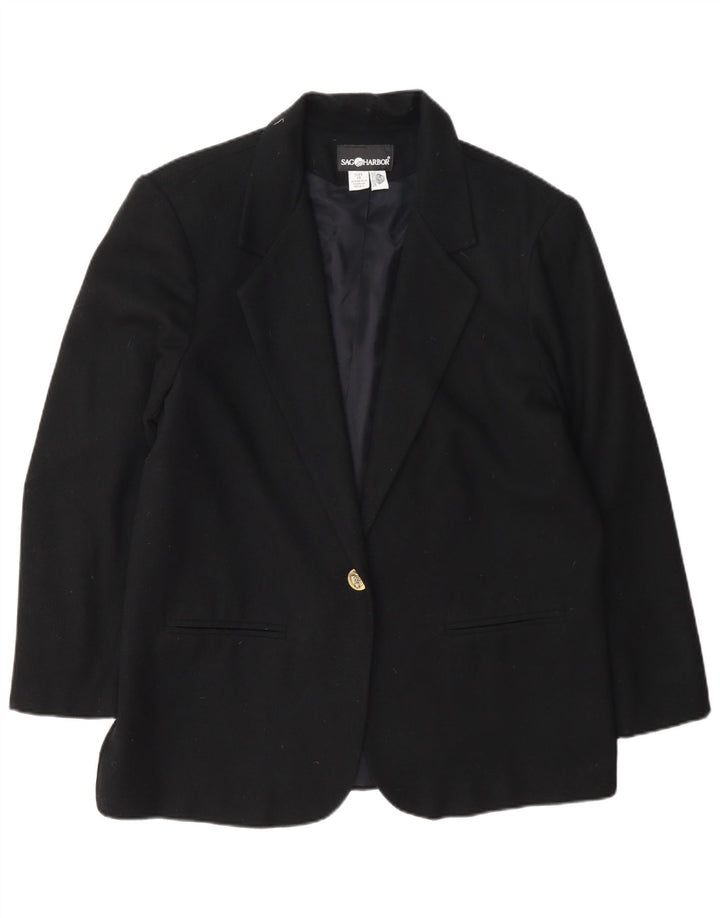 Sag Harbor Damen 1-Knopf-Blazer-Jacke, UK 14, große schwarze Wolle