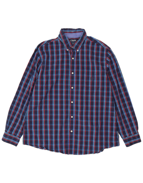 Chaps Herrenhemd 2XL Marineblau kariert Baumwolle