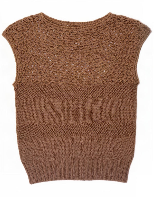 Vintage Damen Kurzärmeliger Pullover mit U-Boot-Ausschnitt, Gr. 10, Kleinbraun