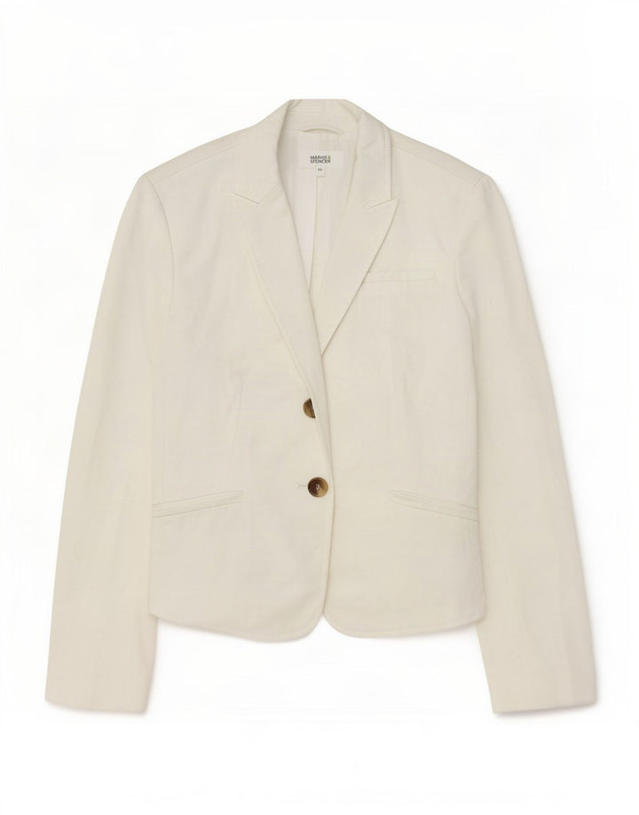 Marks & Spencer Damen-Blazer mit 2 Knöpfen, UK 10, Größe S, weiße Baumwolle