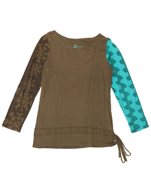 Desigual Damen Graphic Top Langarm UK 20 2XL Khaki Geometrisch Baumwolle