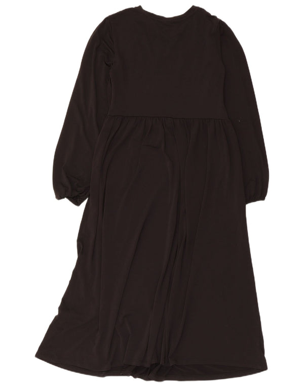 Zara Damen Langarm-Maxikleid UK 12 Medium Schwarz