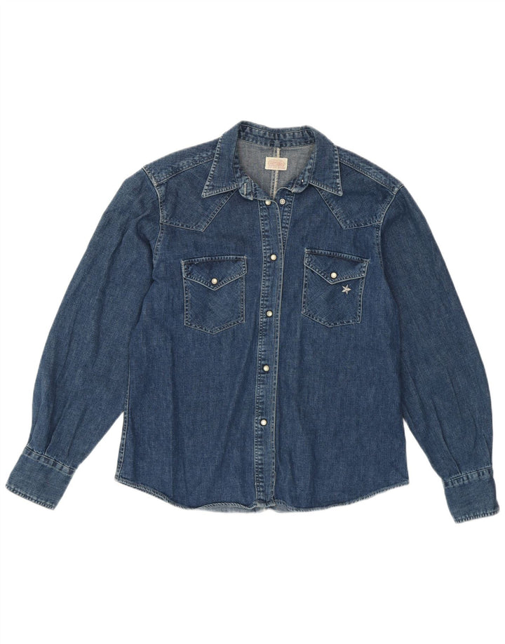 Vintage Damen Jeanshemd UK 16 Große blaue Baumwolle