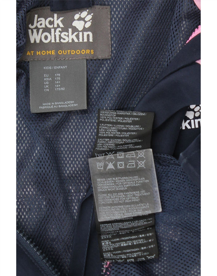 Jack Wolfskin Mädchen-Regenjacke mit Kapuze, 14–15 Jahre, marineblaues Polyester