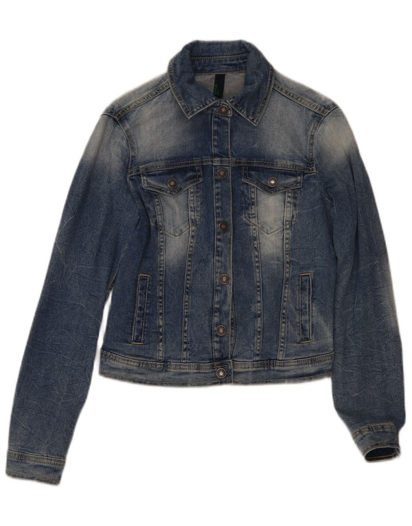 Benetton Womens Crop Denim Jacke UK 10 Small Blaue Baumwolle