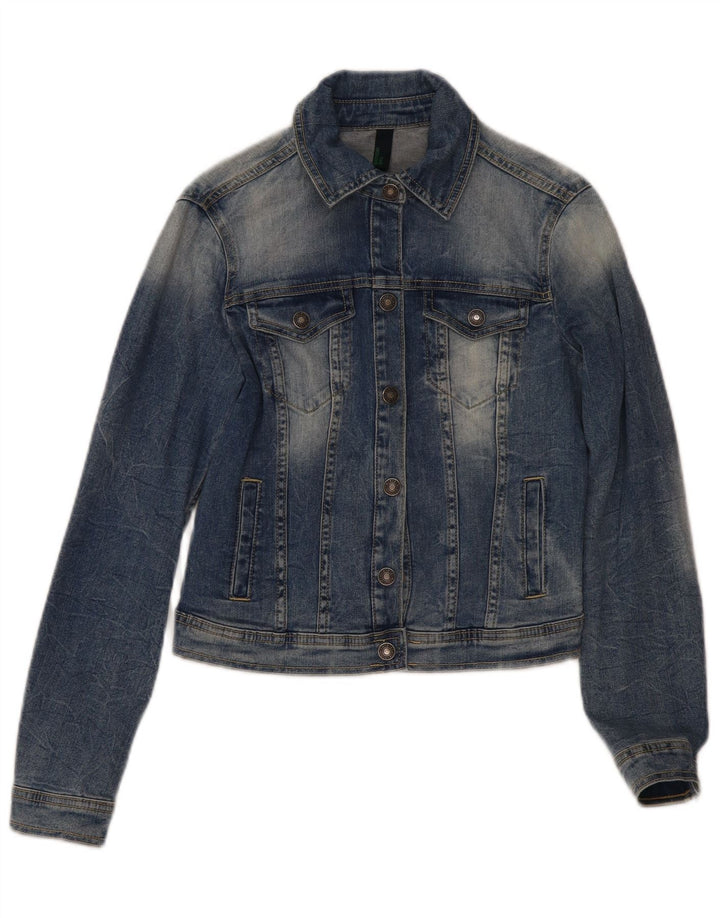 Benetton Womens Crop Denim Jacke UK 10 Small Blaue Baumwolle