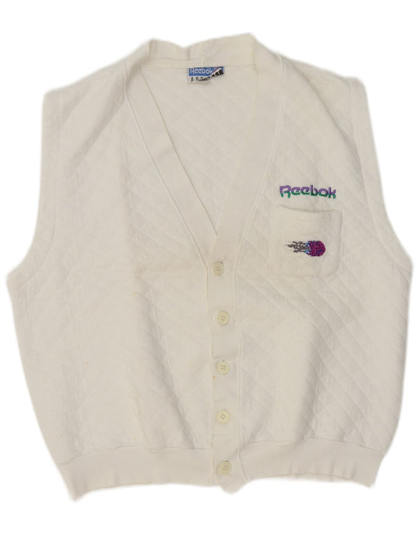 Reebok Mens Graphic Sleeveless Cardigan Sweater Large White Cotton