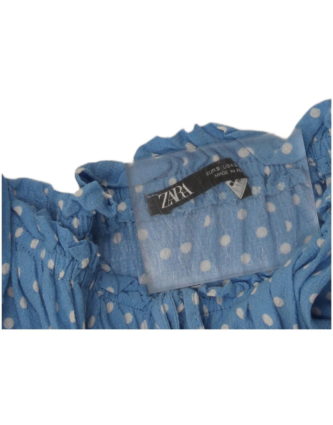 Schulterfreies Sommerkleid für Damen von Zara, Gr. 8, klein, blau gepunktet