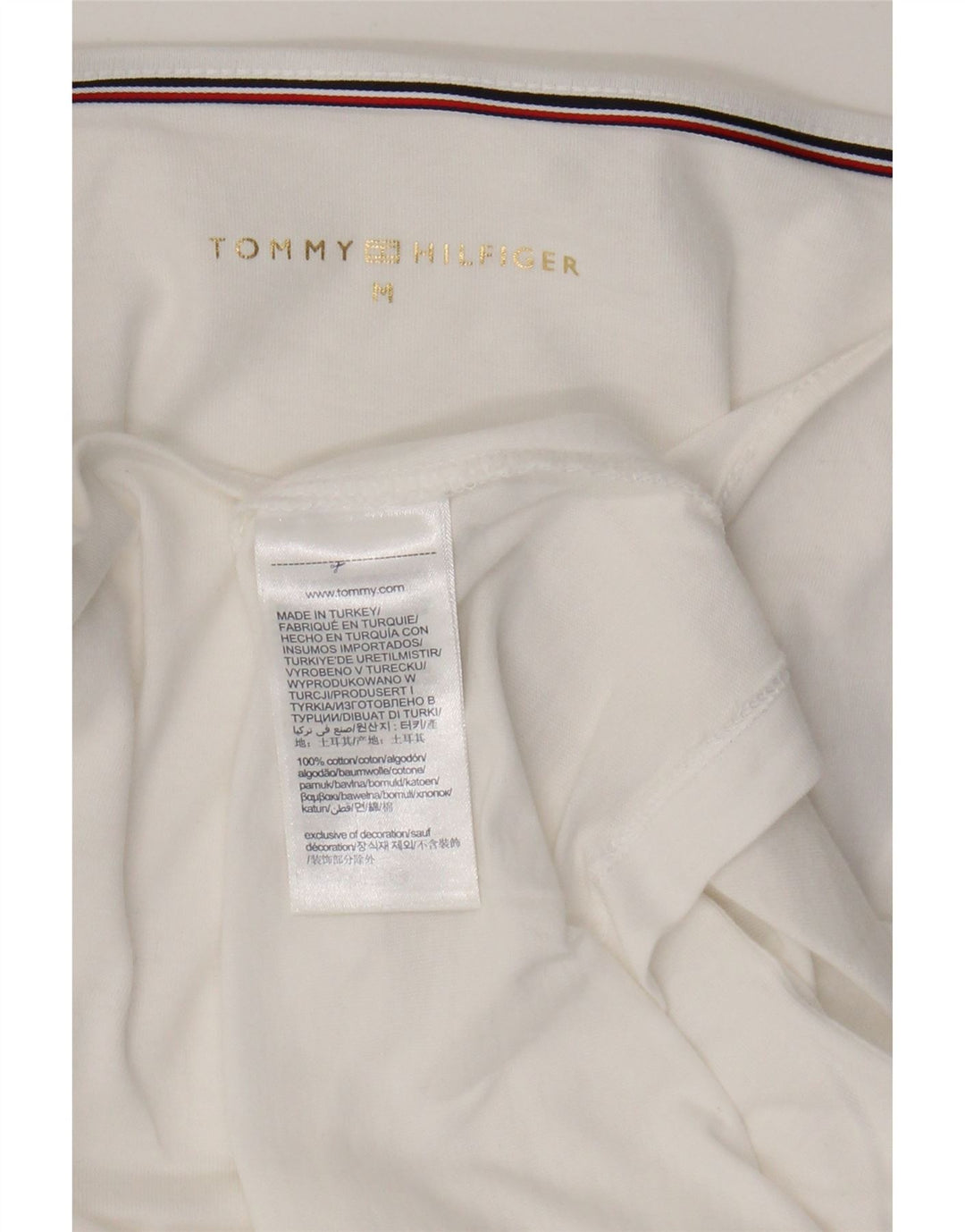 Tommy Hilfiger Damen-Top, 3/4-Ärmel, UK 14, mittelweiße Baumwolle
