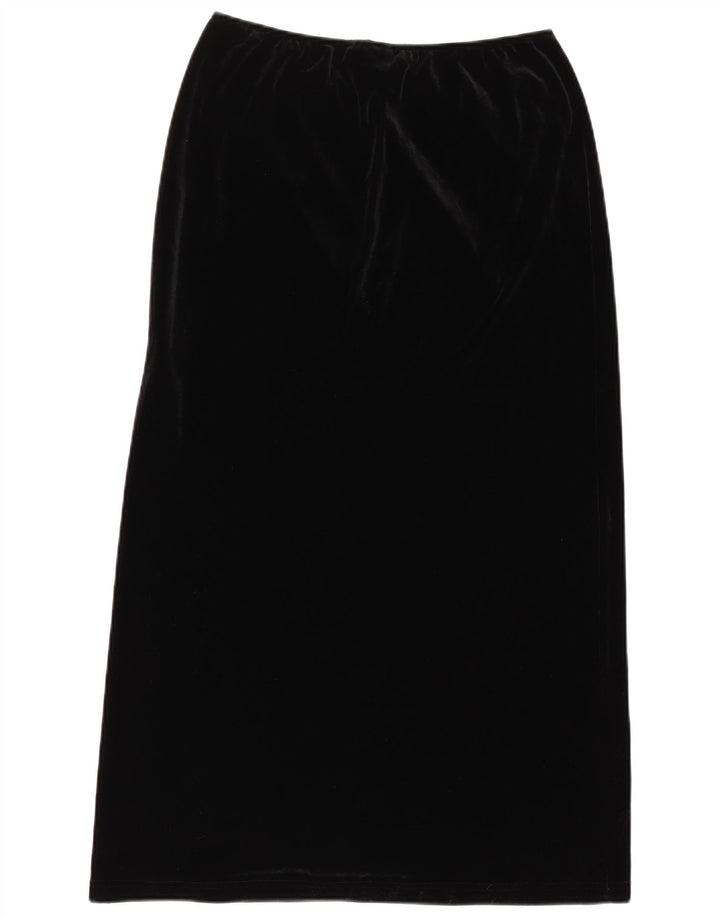 Vintage Damen Samt Maxirock UK 16 Large W34 Schwarz Polyester