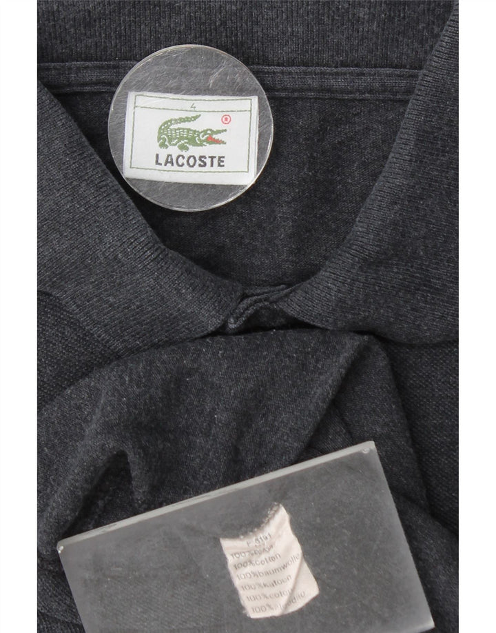 Lacoste Herren-Langarm-Poloshirt, Größe 4, mittelgraue Baumwolle