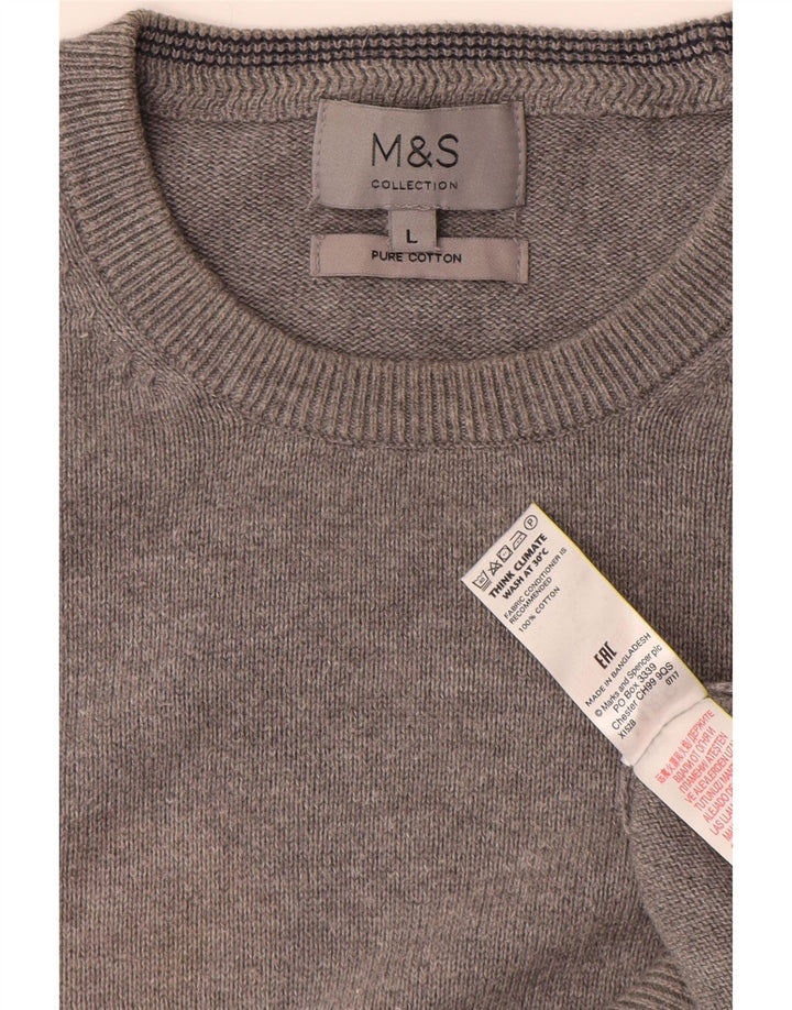 MARKS & SPENCER Herren-Pullover mit Rundhalsausschnitt, Größe L, aus grauer Baumwolle