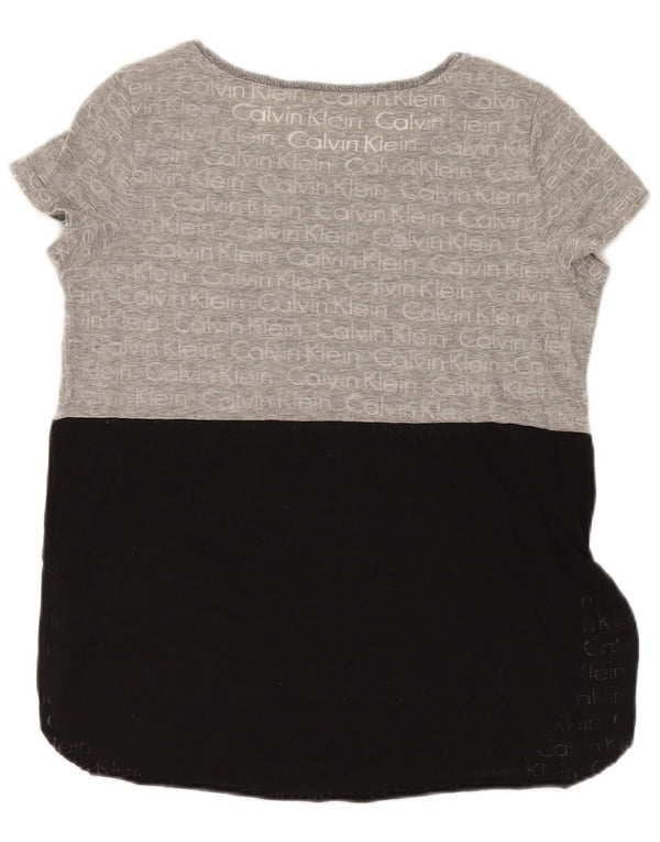 Calvin Klein Jeans Grafik-T-Shirt-Oberteil für Damen, UK 14, Mittelgrau, Farbblock