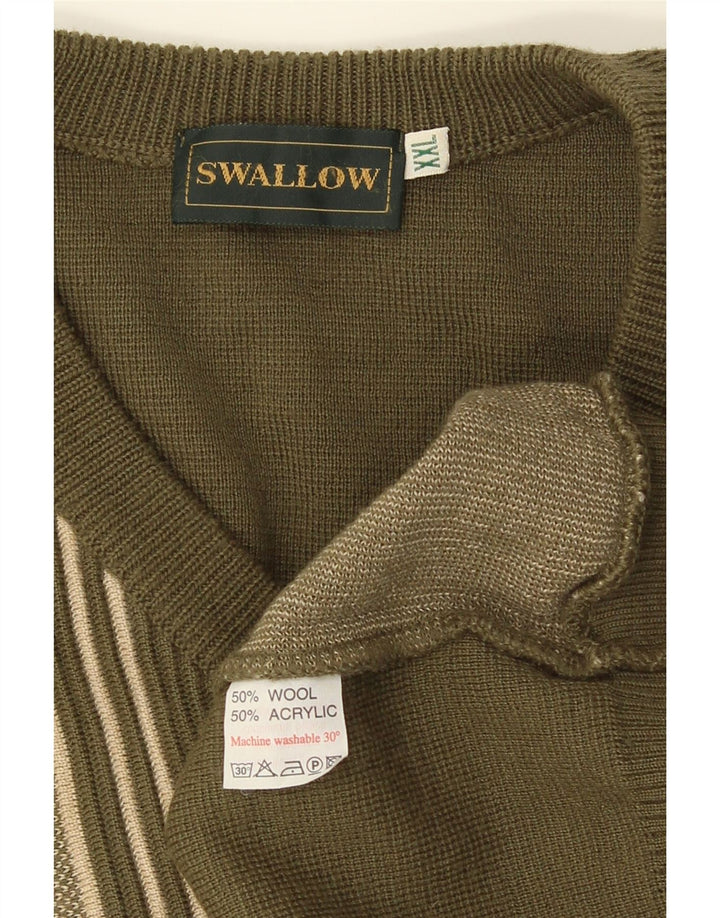 Swallow Herren-Pullover mit V-Ausschnitt, 2XL, Khaki, Colourblock-Wolle