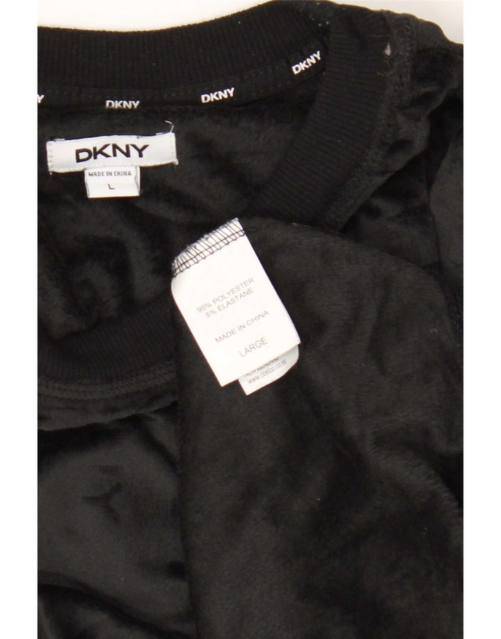 Dkny Damen-Sweatshirt-Pullover aus Velours in Übergröße mit grafischer Grafik, Gr. 40, Größe L, Schwarz