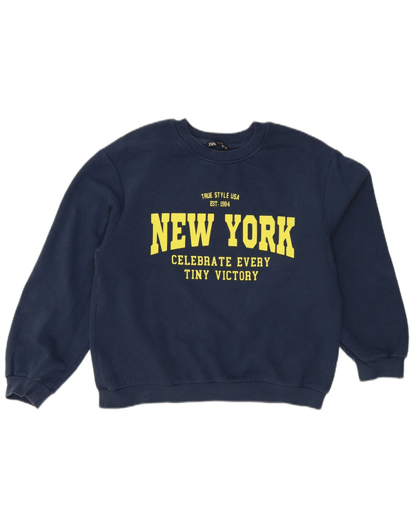 Zara Damen-Sweatshirt „New York Graphic“, Gr. 14, mittleres Marineblau