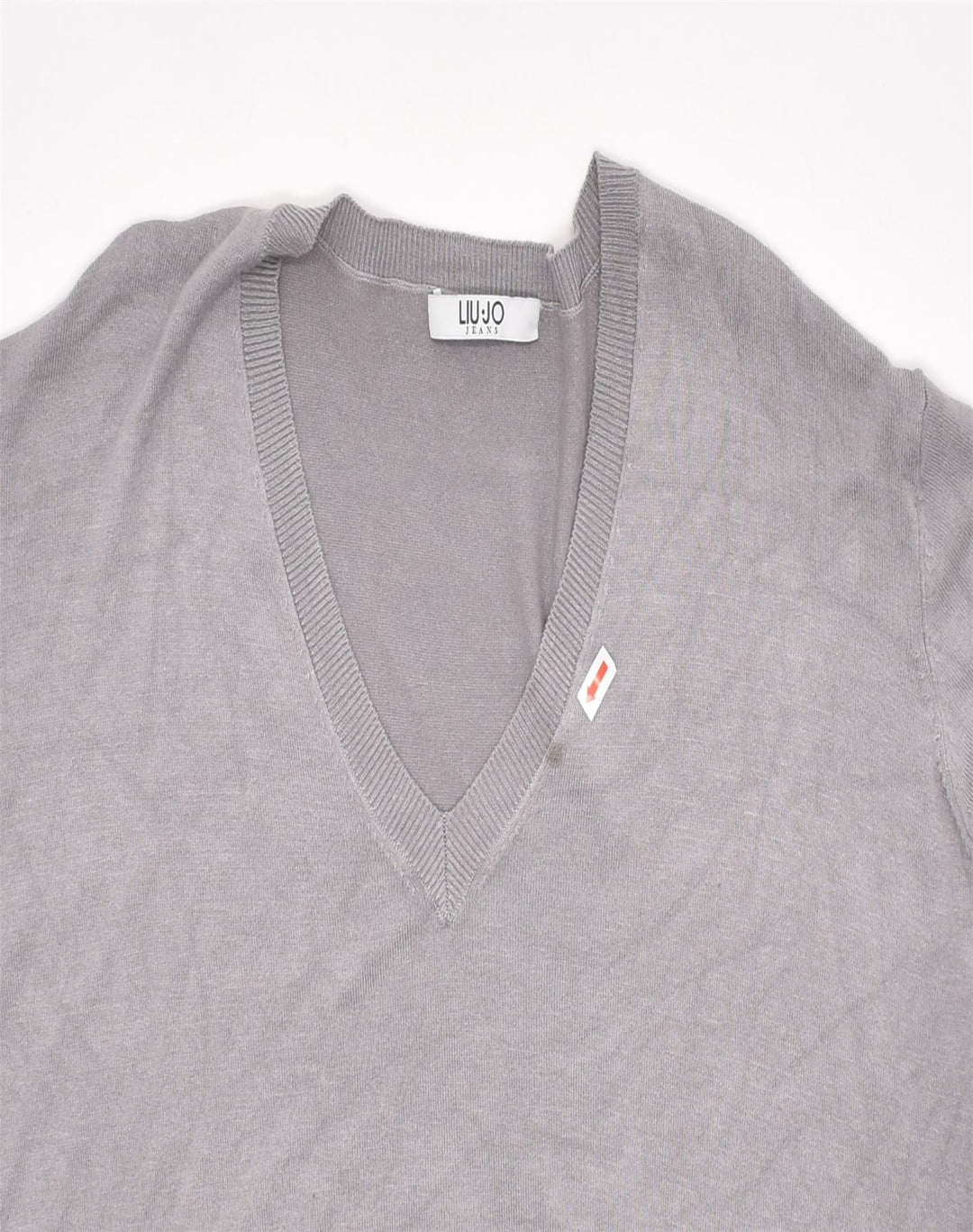 LIU JO Womens V-Neck Jumper Sweater UK 22 3XL Grey Viscose | Vintage | Thrift | Second-Hand | Used Clothing | Messina Hembry 