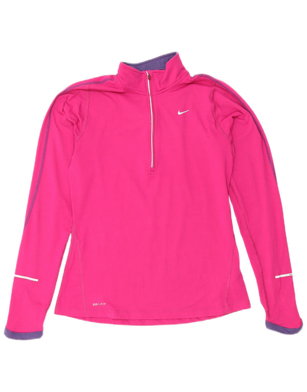 Nike Womens Dri Fit Zip Neck Pullover Trainingsanzug Top UK 10 Small Pink