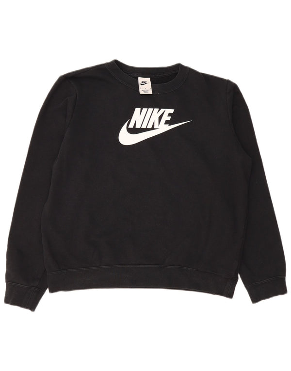 Nike Damen Schulterfreier Sweatshirt-Pullover UK 14 Mittelschwarze Baumwolle
