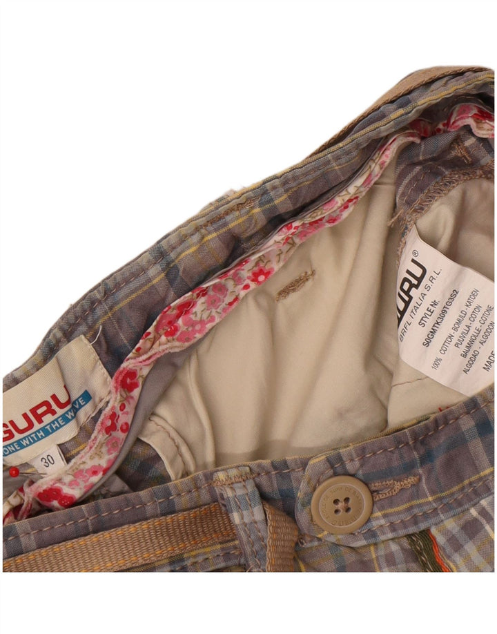 Guru Herren Chinoshorts W30 Mittelblau karierte Baumwolle