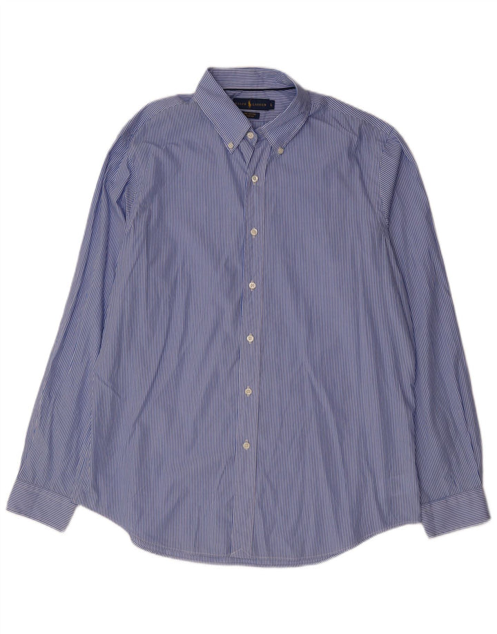 RALPH LAUREN Herren-Stretchhemd, große blaue Nadelstreifen-Baumwolle