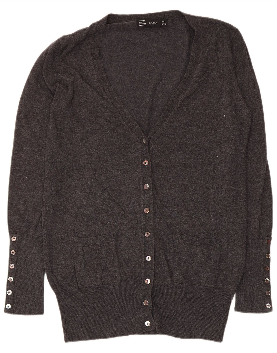 Zara Damen-Cardigan-Pullover UK 14 Large Grau Rayon