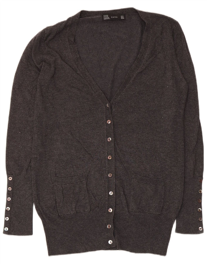Zara Damen-Cardigan-Pullover UK 14 Large Grau Rayon