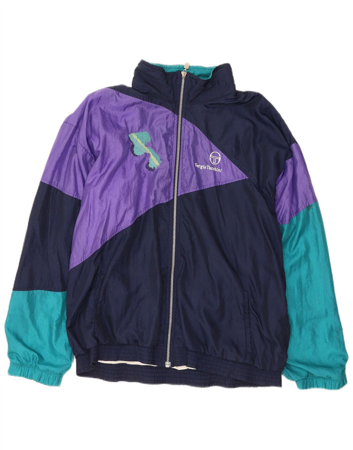 Sergio Tacchini Herren-Trainingsanzug-Oberteil, Jacke, IT 52, Größe L, Marineblau, Farbblock