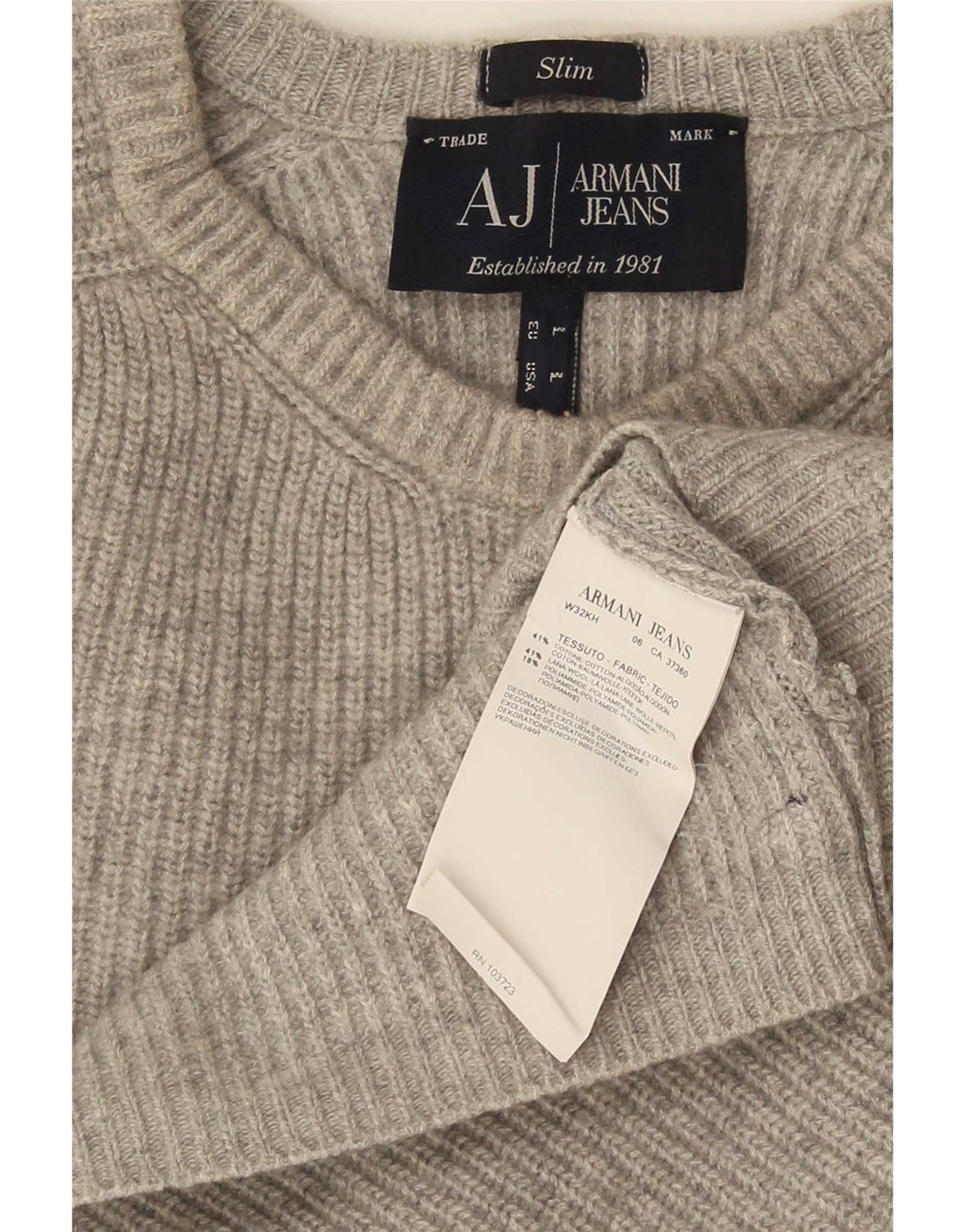 Armani Herren Slim Fit Rundhalspullover Pullover Große graue Baumwolle