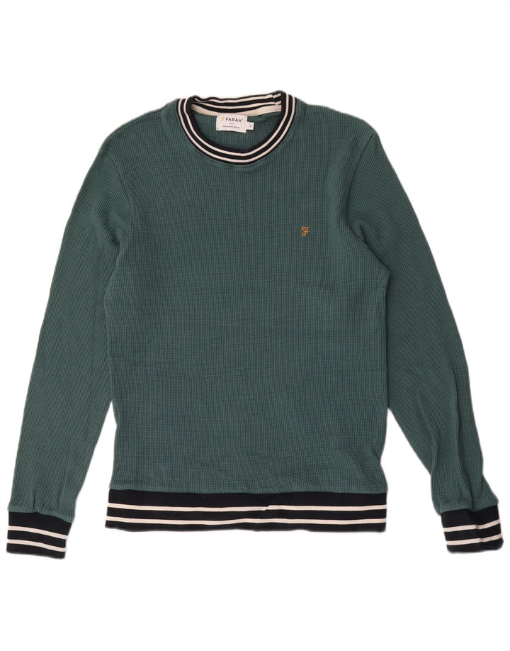 Farah Herren-Sweatshirt-Pullover, mittelgrün, gestreift, Baumwolle