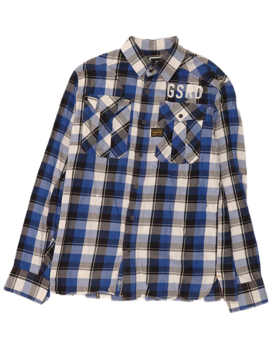 G-Star Herren-Flanellhemd, groß, blau kariert, Baumwolle