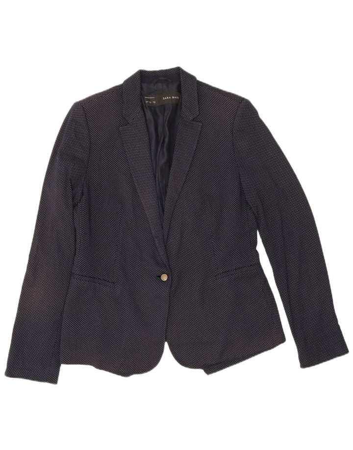 Zara Damen 1-Knopf-Blazerjacke UK 14 Large Marineblau gepunktet