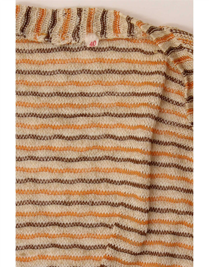 Vintage Damen Crop Cardigan Top EU 40 Mittelbeige gestreift