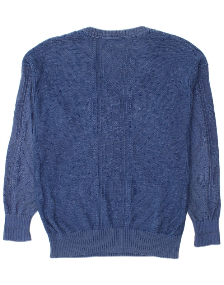 Vintage Herren Pullover mit V-Ausschnitt IT 48 Mittelblaue Baumwolle