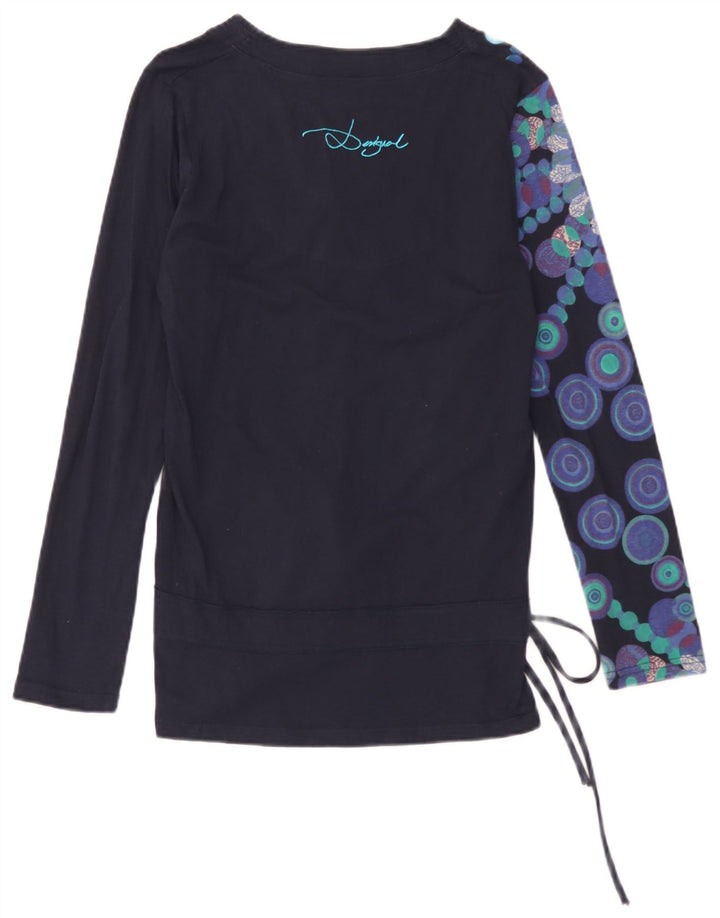 Desigual Womens Graphic Top Langarm UK 14 Medium Navy Blue Floral
