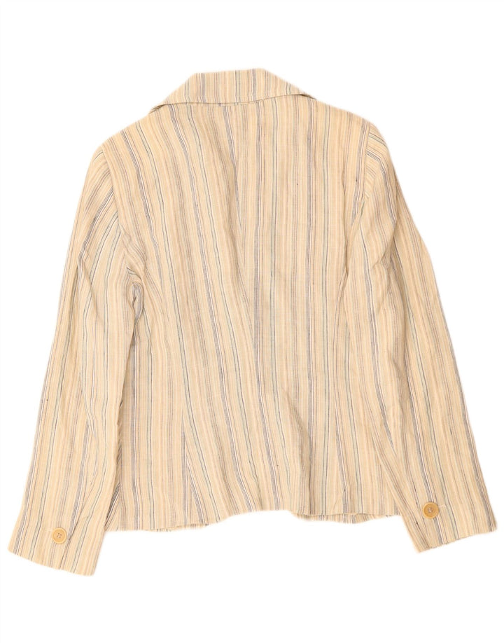 MAX & CO. Damen-Blazerjacke mit 2 Knöpfen, UK 16, großes beige gestreiftes Leinen