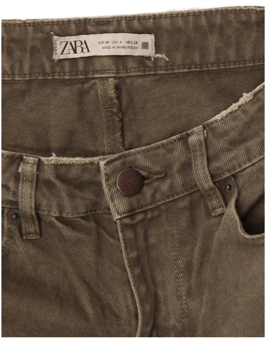 Zara Damen-Jeans mit weitem Bein, EU 38, Größe S, W28, L26, Khaki