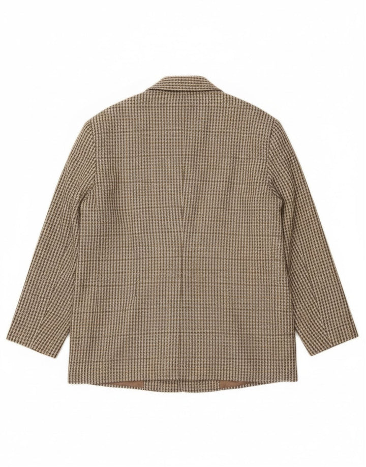 Vintage Damen 2-Knopf-Blazer-Jacke IT 46 Große Khaki-Gingham-Wolle