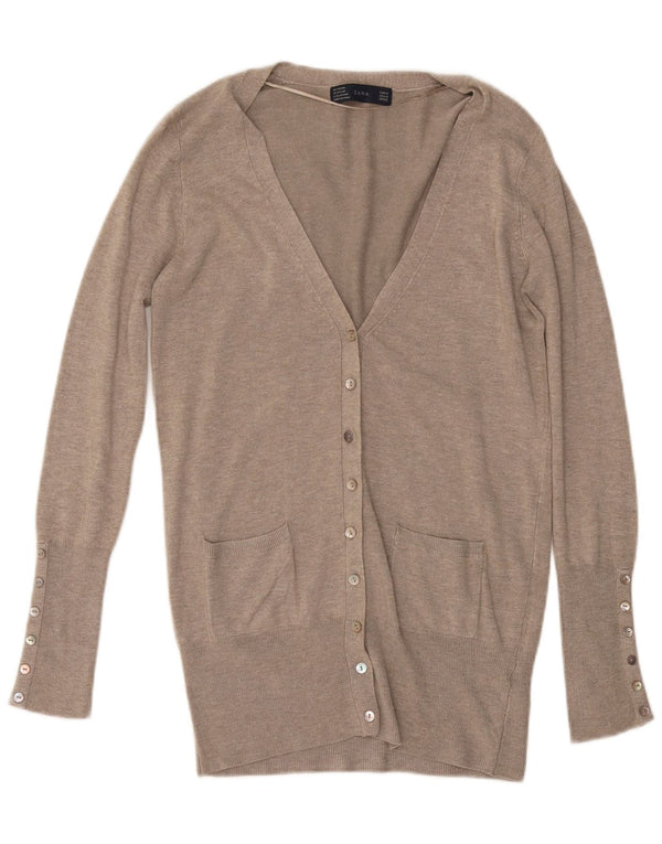 ZARA Damen-Cardigan-Pullover UK 14 Medium Beige Rayon