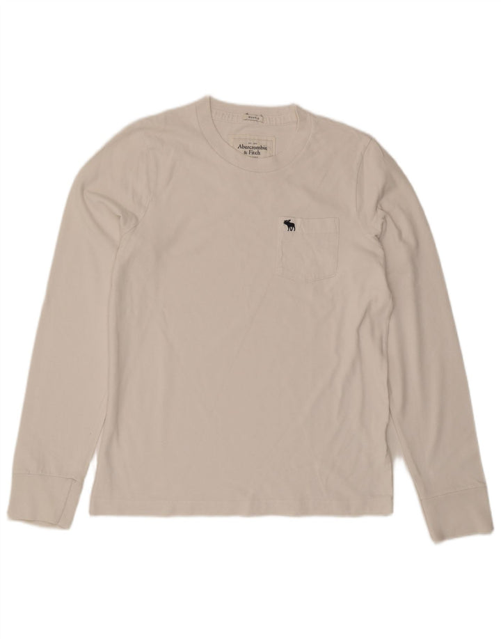 Abercrombie & Fitch Herren-Muskel-Oberteil, langärmlig, Mittelweiß